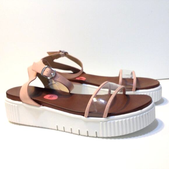 JellyPop Clear Strappy Flatform Pink Faux Leather Sandal - Picture 4 of 13